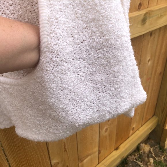 Vintage 90s Sideffects Open Cardigan Sweater Lagenlook Acrylic Ivory Boucle Knit - Picture 3 of 6